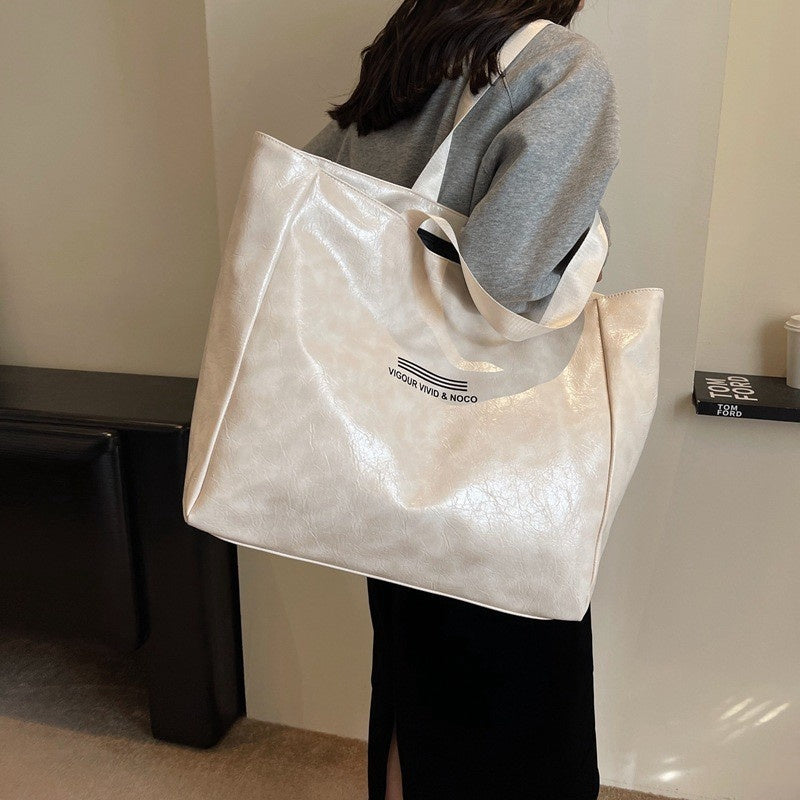 Sleek High Capacity Womens Leather Shoulder Bag