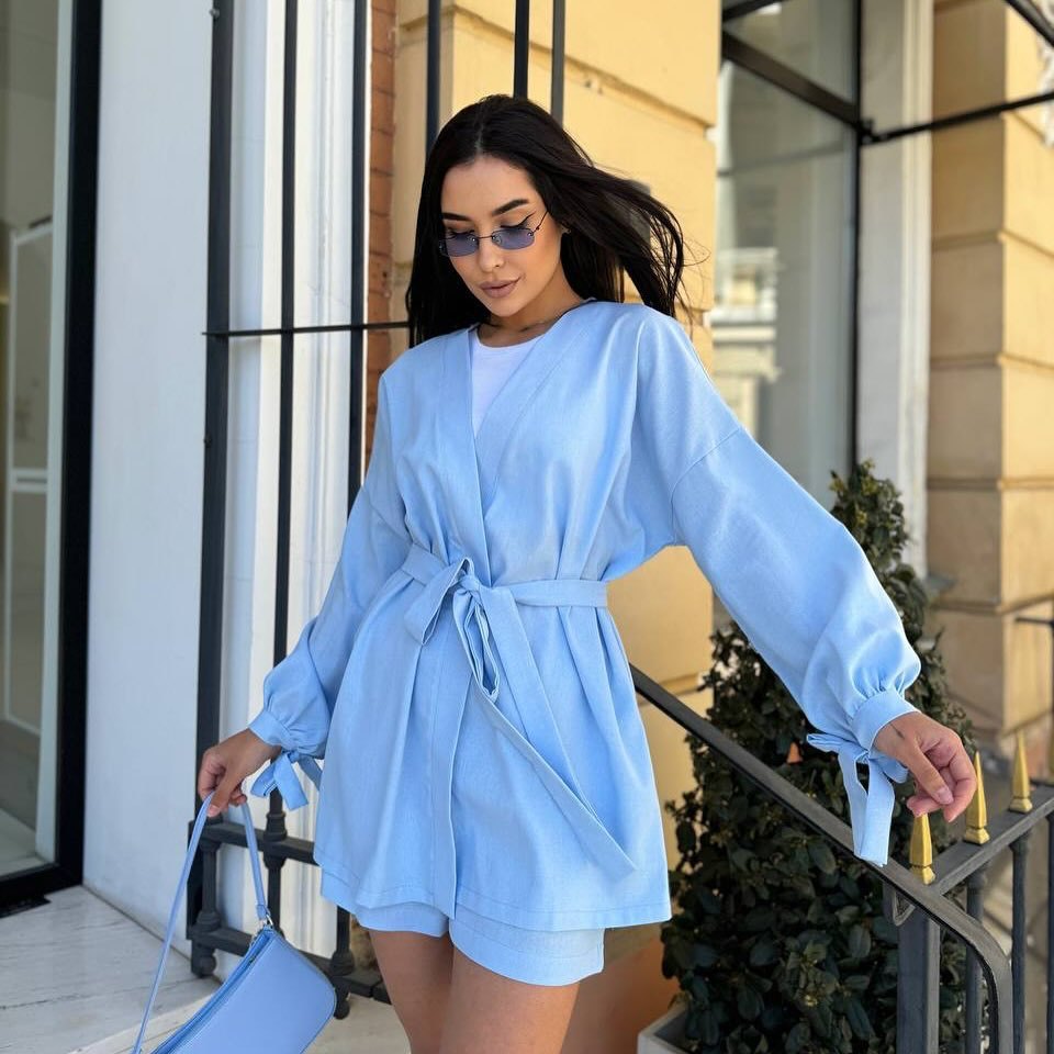 Lace-up Fashionable Top Casual Loose High Waist Shorts Two-piece Set