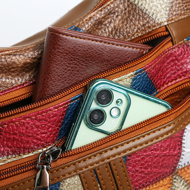 Womens Fashionable Multi-Layer Crossbody Bag With Color-Block Patchwork