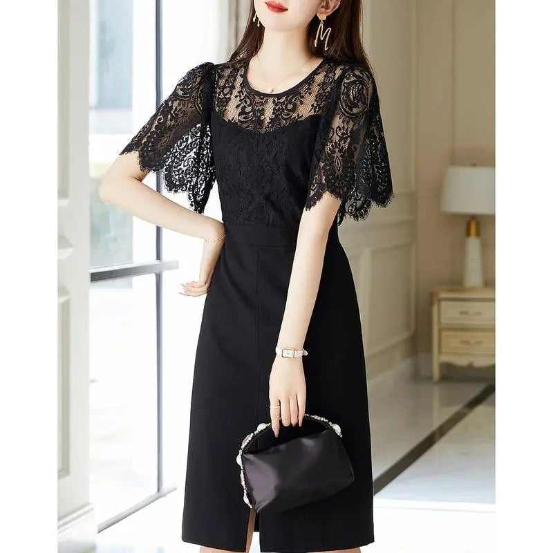 Lace Stitching Mid-length Summer Dress Slimming