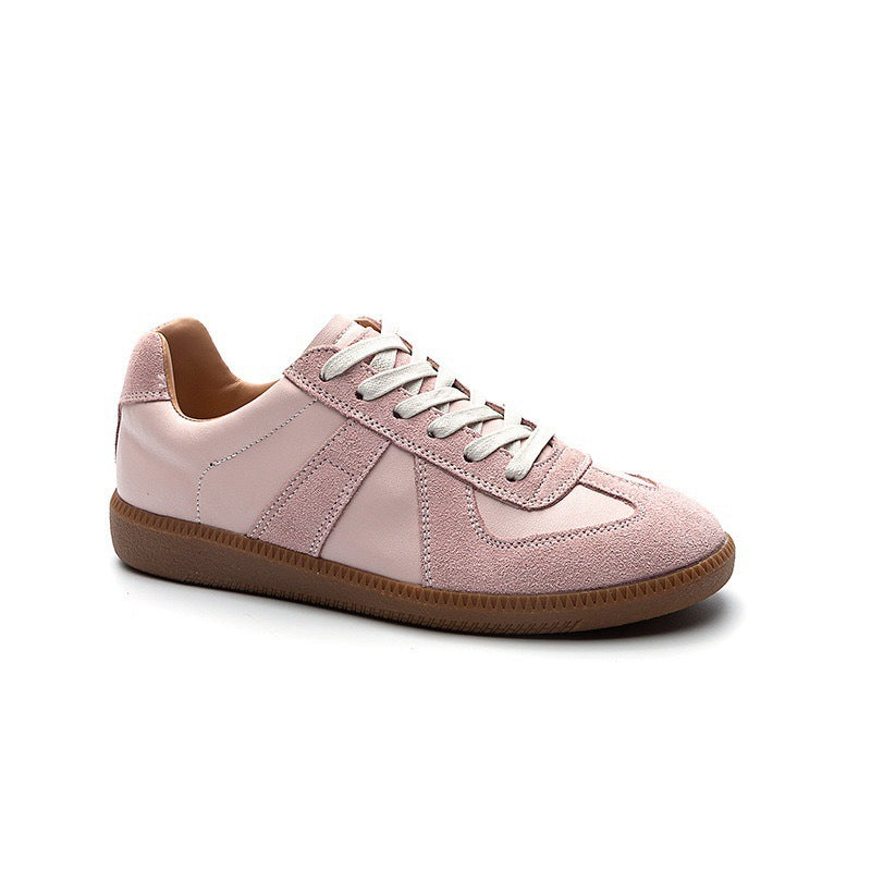 New Versatile Korean-style Retro Patchwork Flat Shoes With A Round Toe And Lace-up Design