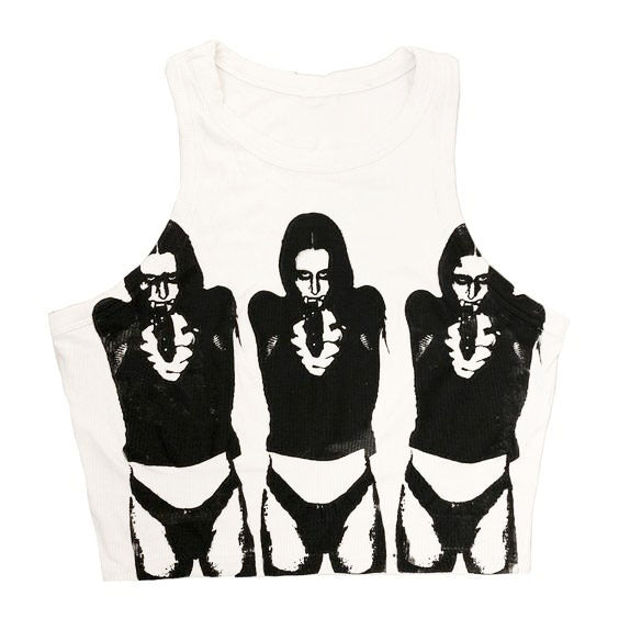 Dark Sleeveless Round Neck Pattern Printed Bare Midriff Slim Fit Women's Vest