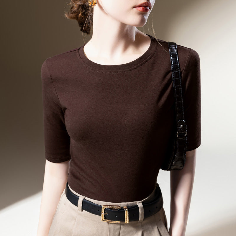 Women's Solid Color Round Neck Half-length Sleeve Cotton T-shirt Fashion Simple