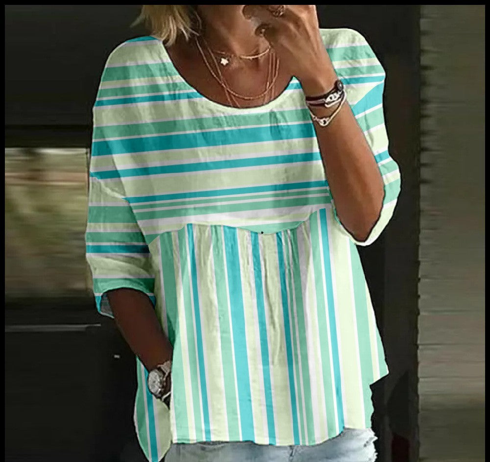 Women's T-shirt Casual Spider Bat Digital Print Mid Sleeve Pleated Round Neck Top