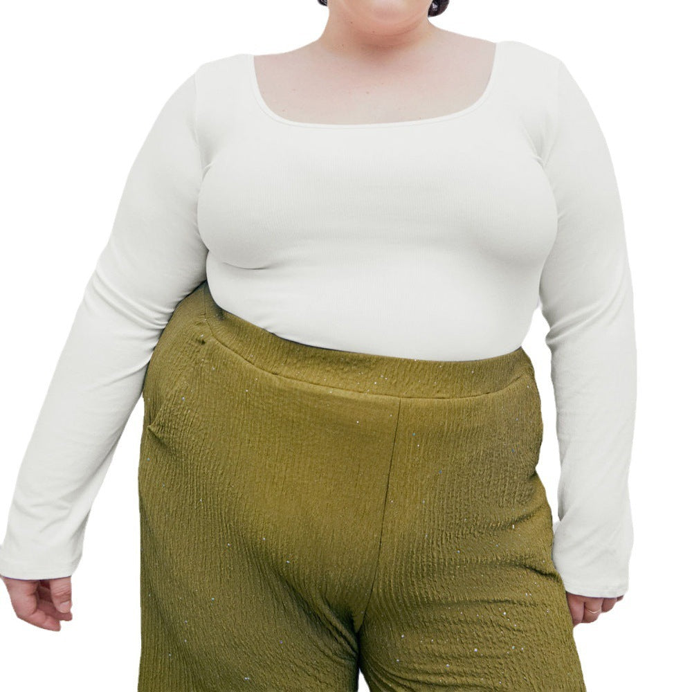 Women's Square Neck Knitted Long Sleeve Versatile Top