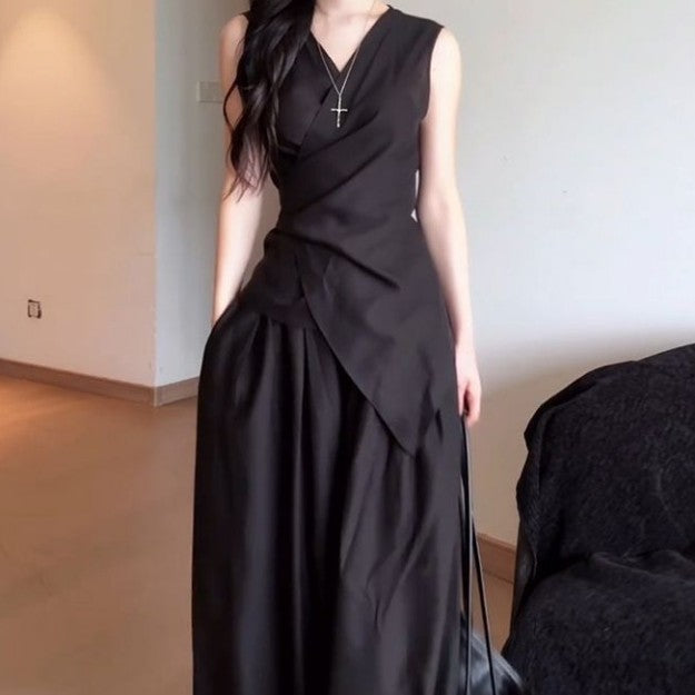 Sleeveless Waist-Cinching Slimming Set With Long Skirt