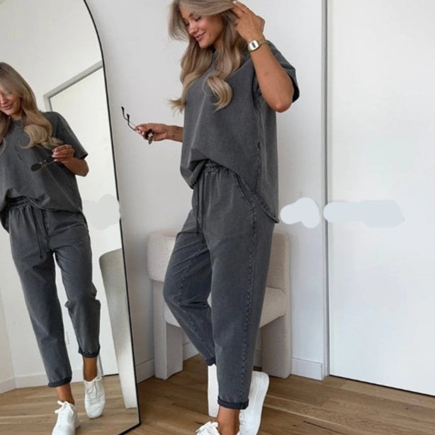 Solid-color Casual Sweatshirt Set