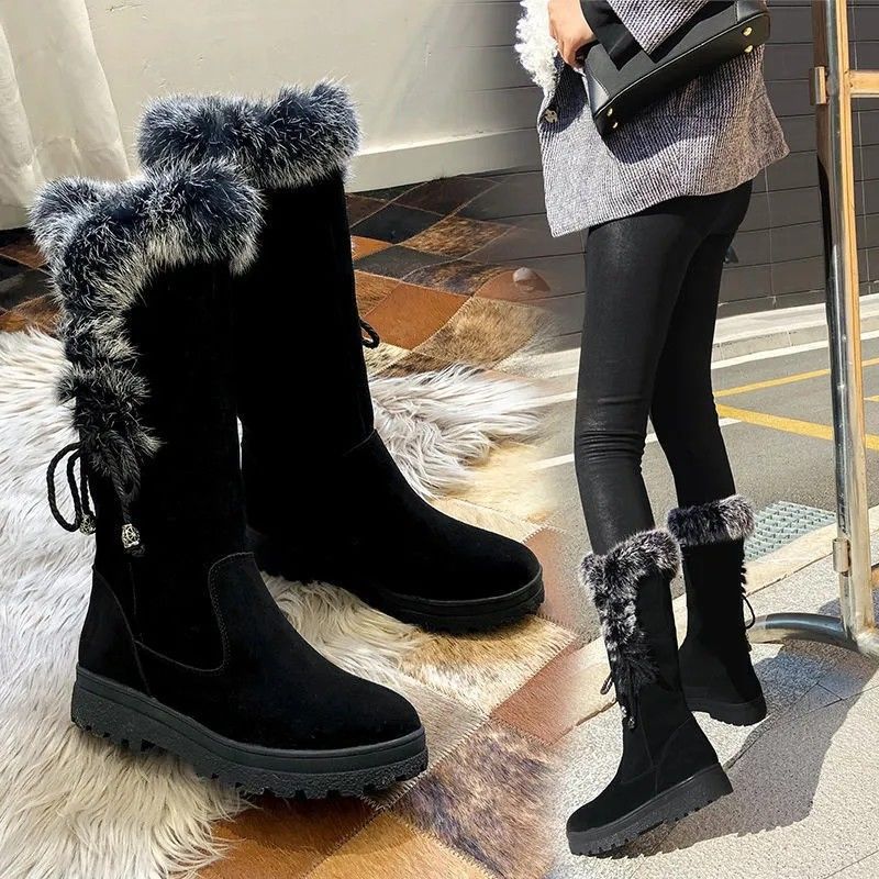 Winter Chunky-Soled Flat-Heeled Furry Snow Boots