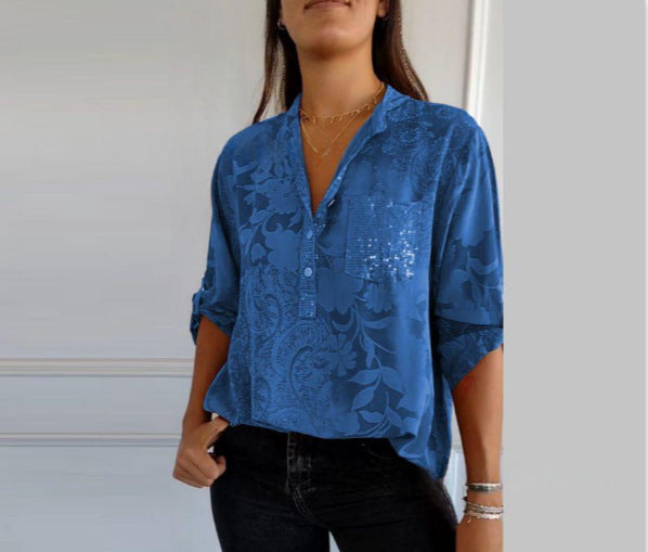 Summer New European And American Women's Fashion High-end Temperament Elegant Printed Shirt Top