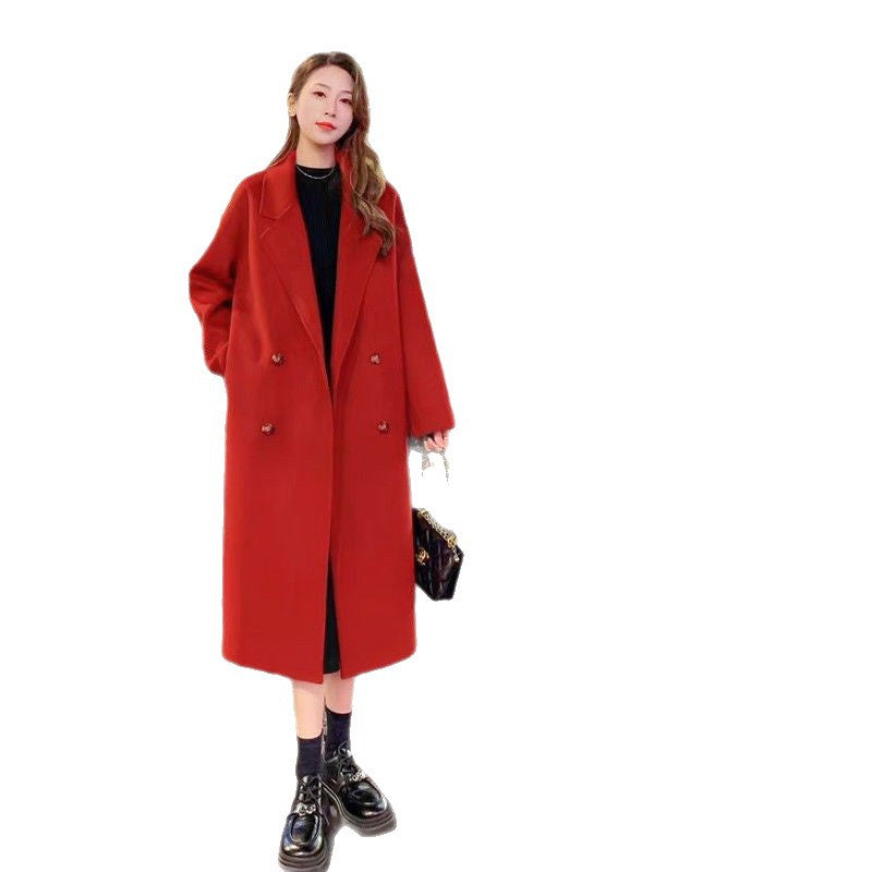 Women's Solid Color Casual Versatile Mid-length Wool Coat