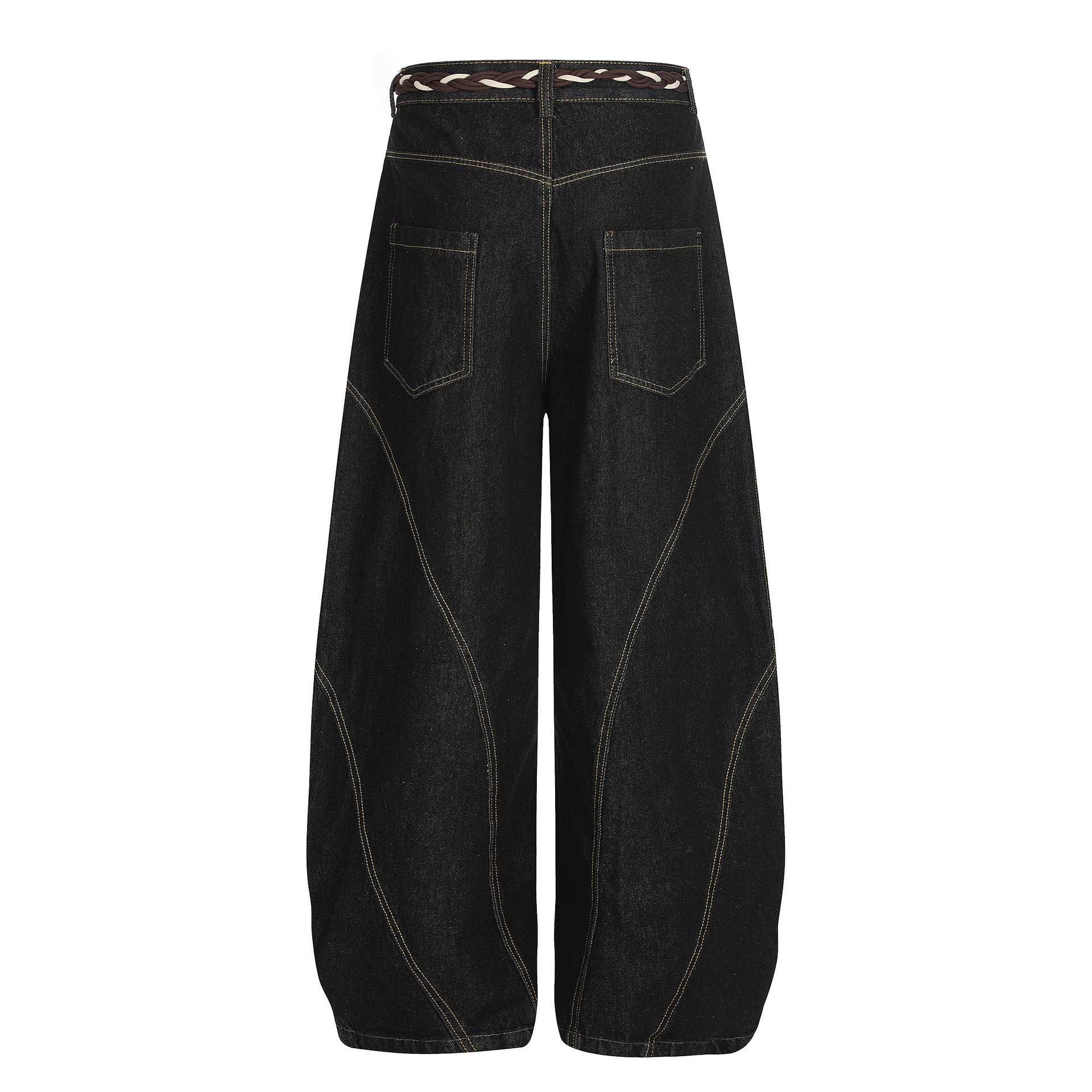 Retro Patchwork Waist Chain Washed Machete Jeans For Men And Women