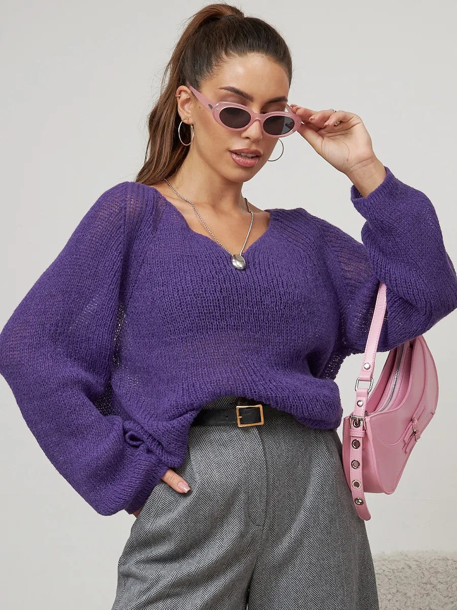 Slim-fit V-neck Solid-color Sweater