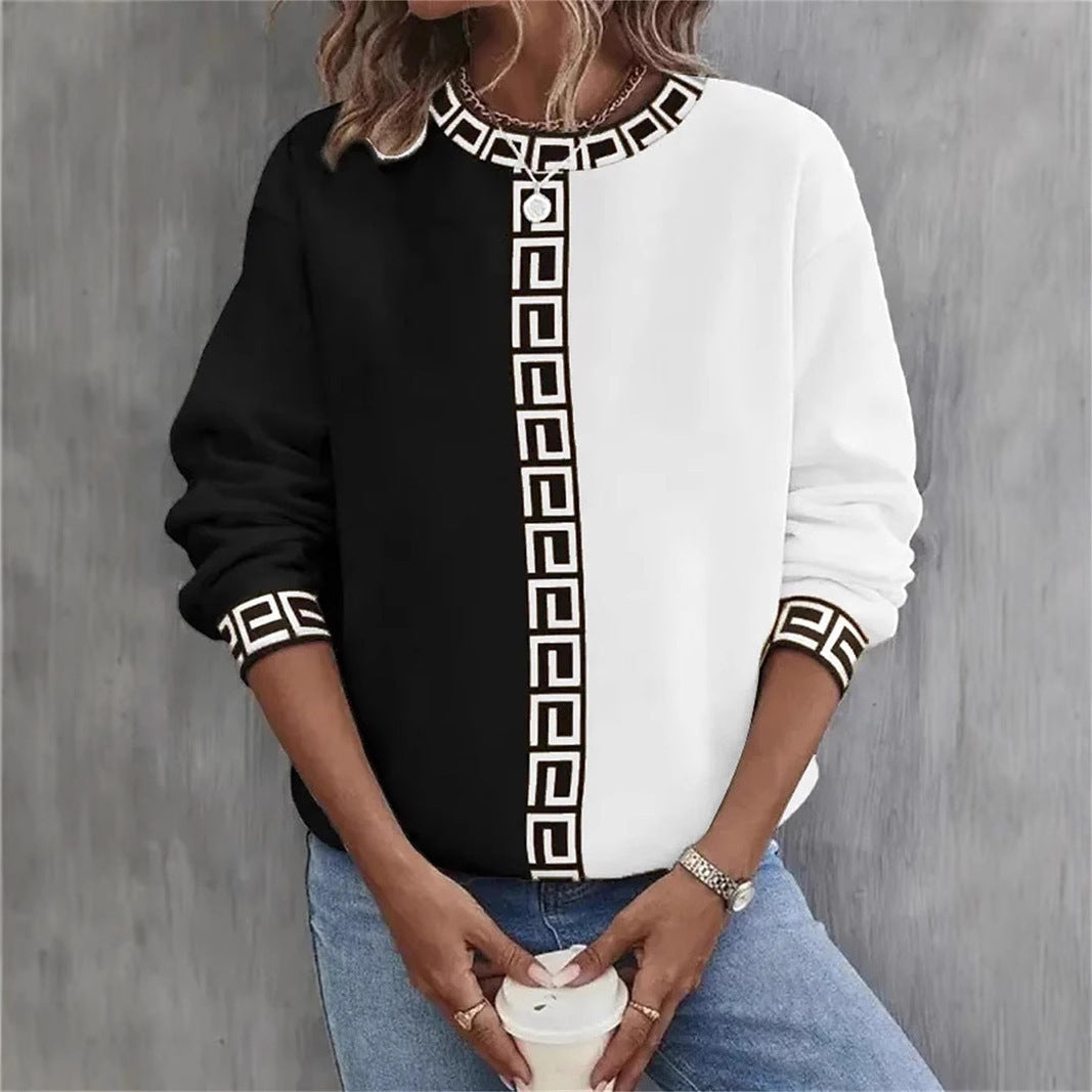 Color-blocked Hoodie Casual Sporty Round-neck Long-sleeve Top