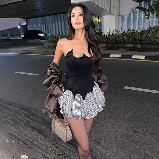 Women's Fashion Sexy Design Backless Vest Printed High Waist All-matching Pantskirt