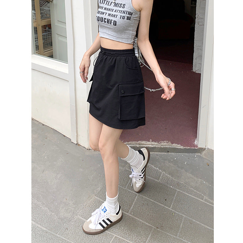 Adjustable-Waist Drawstring Cargo Skirt