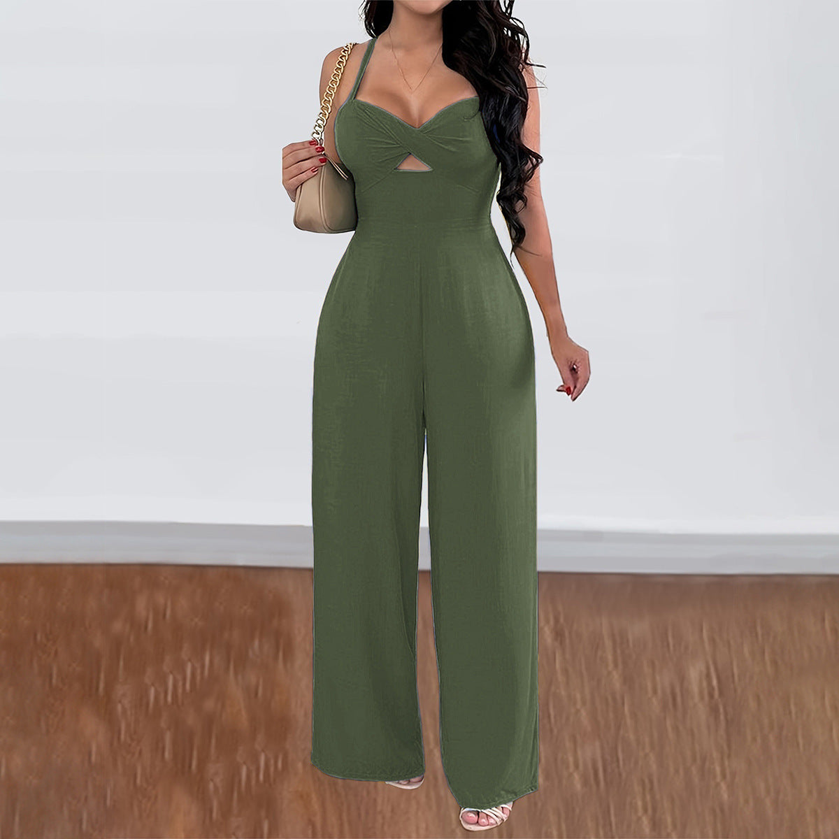 Leisure Vacation Commute Style Solid Color Sling Wide Leg Jumpsuit For Women