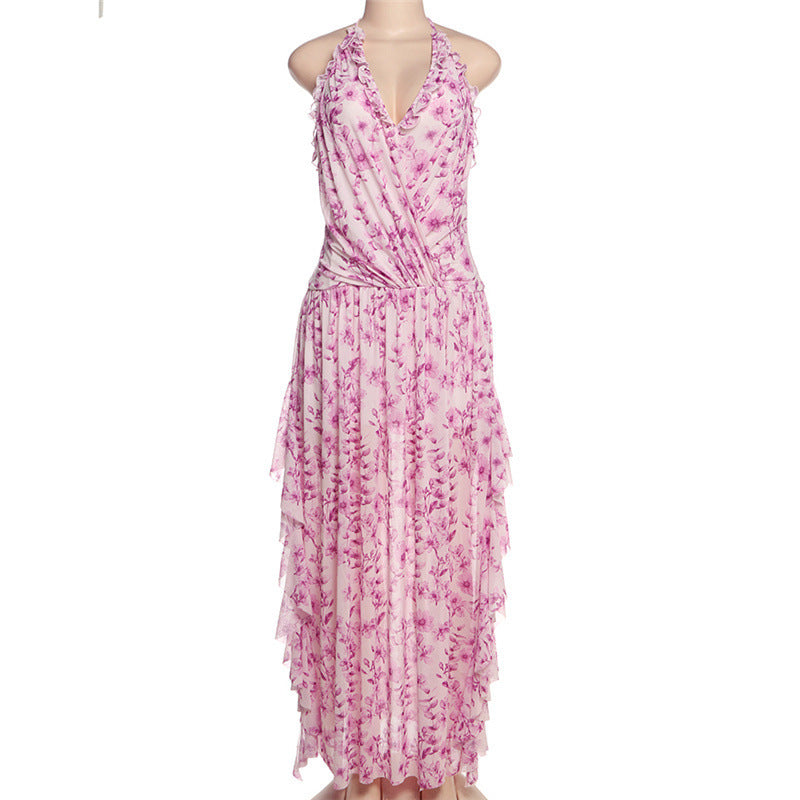 Women's Halter Fashion Printing Long Dress