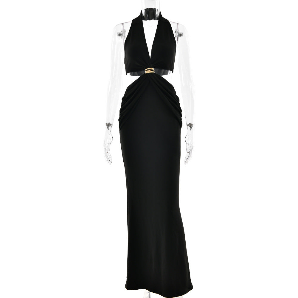Sexy Cutout Deep V Halter Dress Elegant