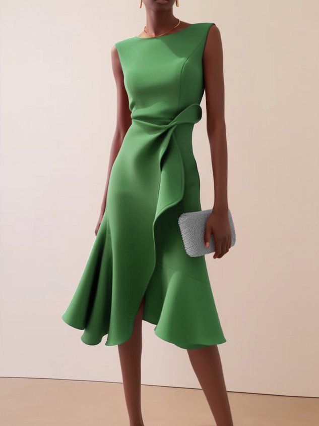 Women's Sleeveless Round Neck Red Temperament Dress