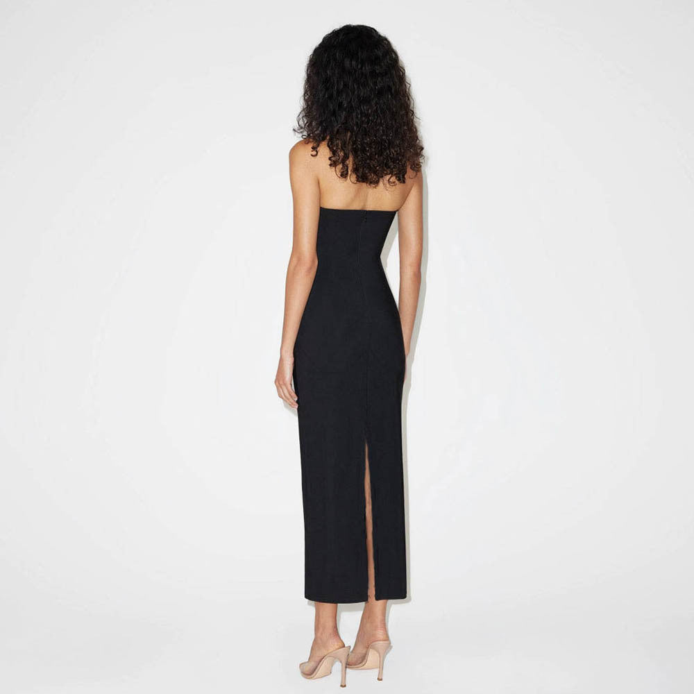 Sexy Halter Tube Top Solid Color Waist Tight Slit Slim-fitting Dress