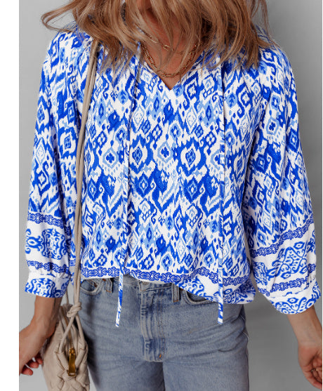 Blue Bohemian Print Leading Shirt Viscose