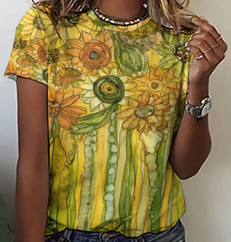 Women's Casual Pattern Digital Printed T-shirt