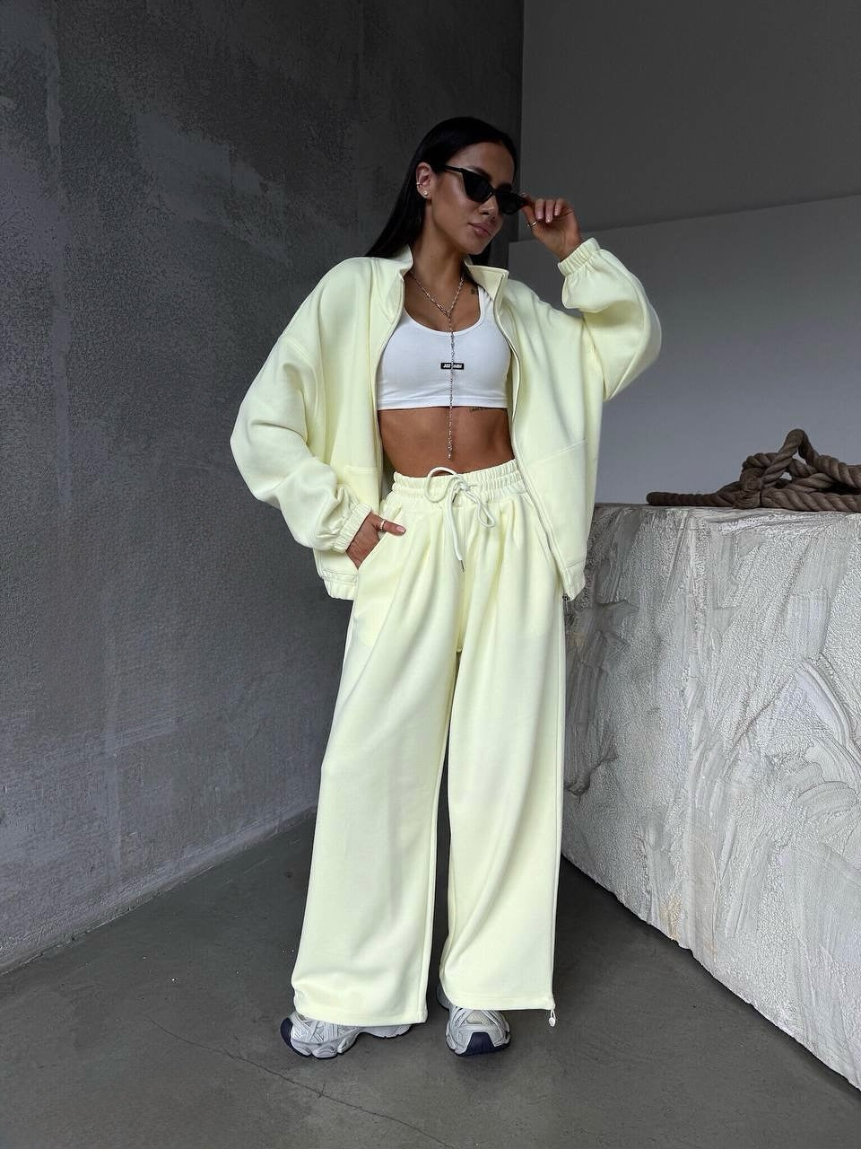 Casual Sports Suit Cardigan Wide Leg Sweatpants For Women