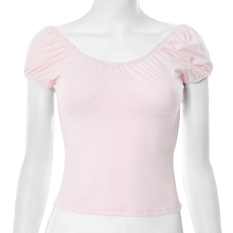 Short Sleeve V-neck Simplicity Backless Casual Top T-shirt