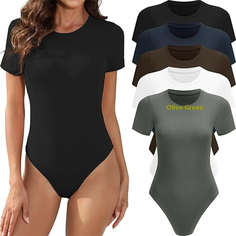 Crew Neck Casual Stretch Basic One-piece T-shirt