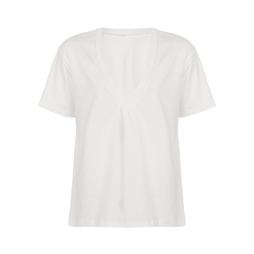 Women's Deep V-neck Short Sleeve Top Pullover Loose T-shirt