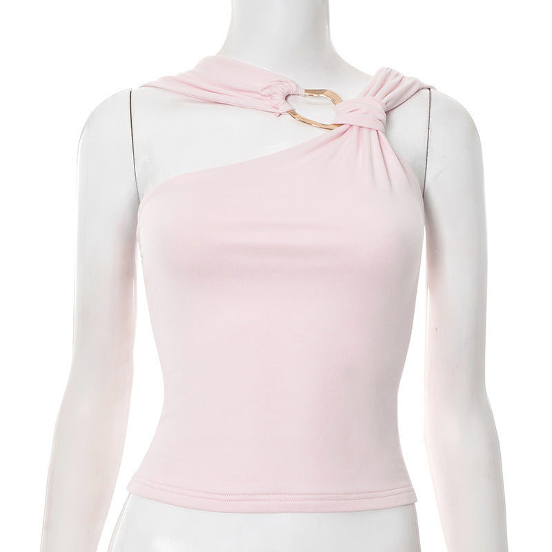 Irregular Collar Metal Decorative Top For Women