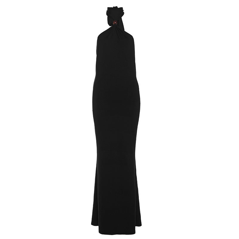 Temperament High Collar Halter Sleeveless Backless Slim Fit Dress Women