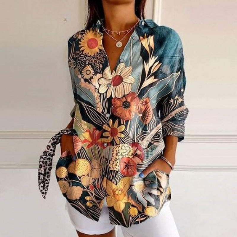 New Women's Long Sleeved Shirt For Summer Fashion, 3D Printed Shirt With Floral Pattern