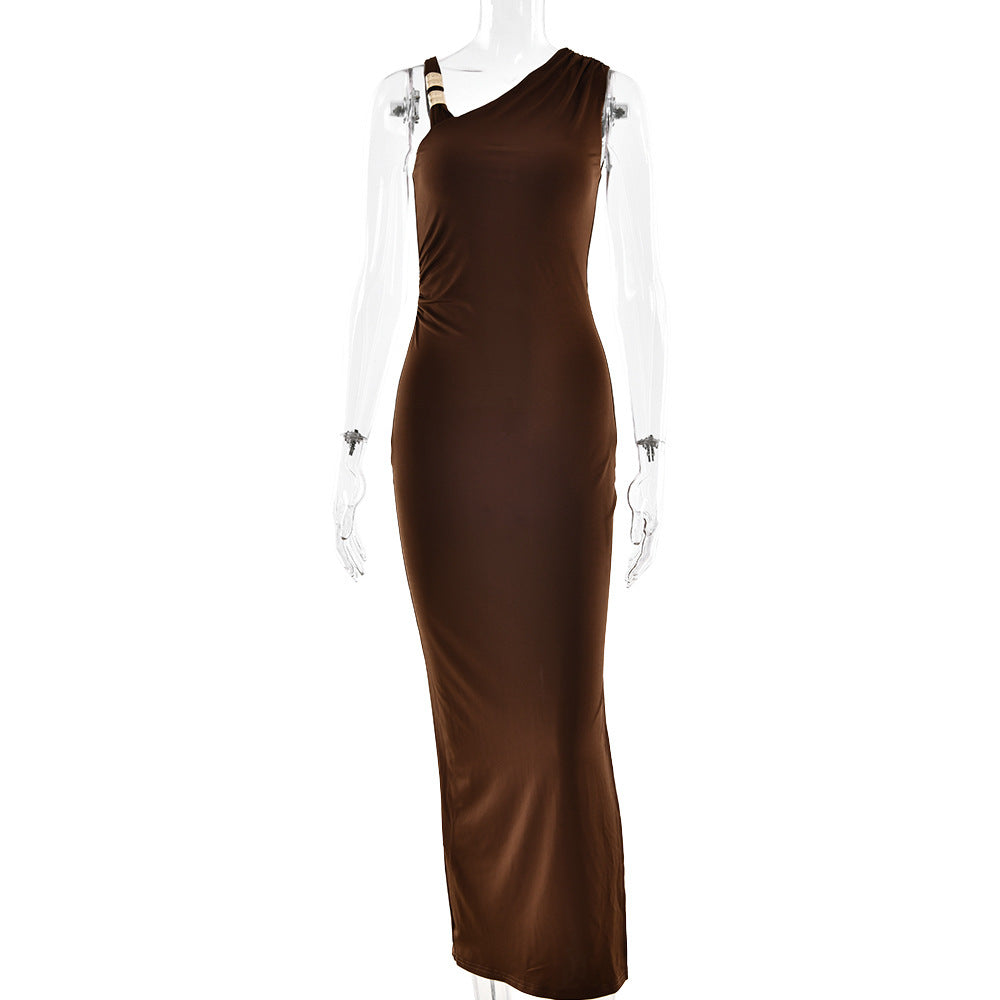 Sexy Solid Color Crossbody Sleeveless Slim Fit Waist-controlled Skirt