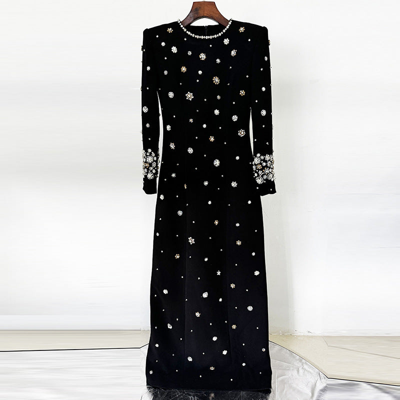 Heavy-duty Beaded And Diamond-embellished Slim-fit Maxi Dress