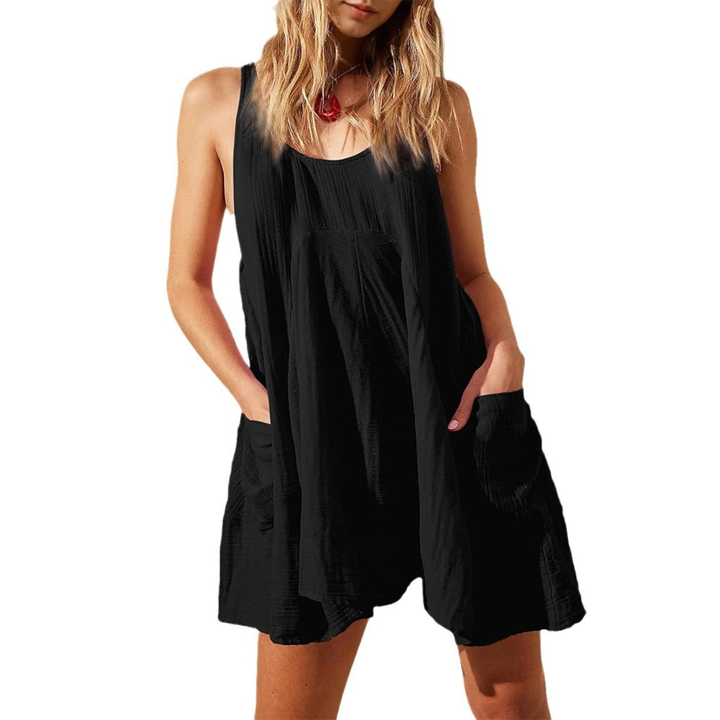 Casual Loose Vacation Style Solid Color Pocket Dress Short Skirt Women's Clothing