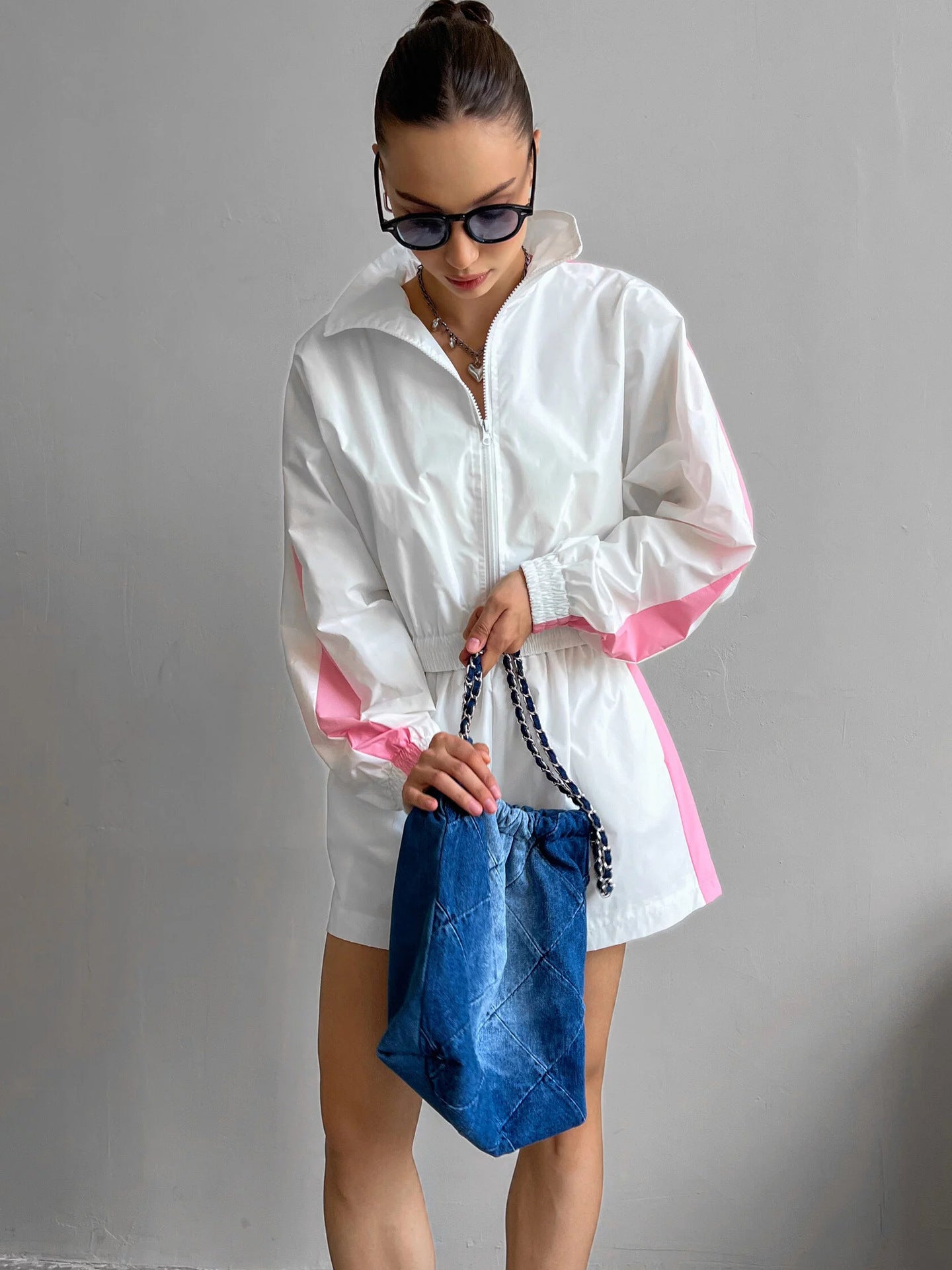 Women's Long-sleeved Zipper Sport Cardigan Coat Shorts Suit Casual