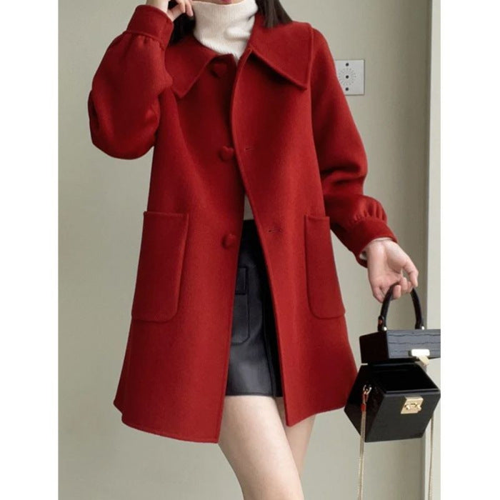 Womens Stylish Casual Doll-Neck Wool Coat