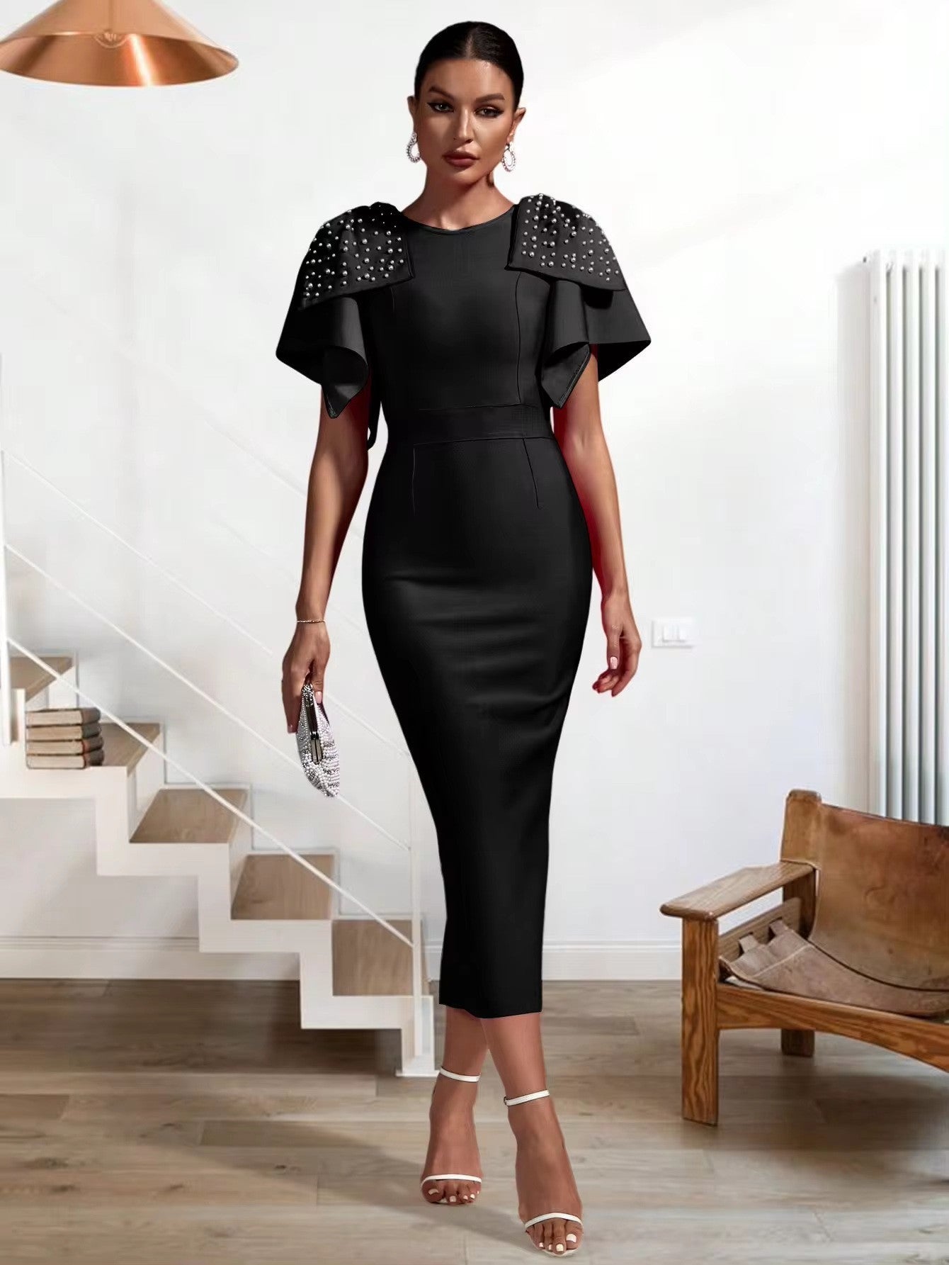 Double Shoulder Bow Slim Fit Dress