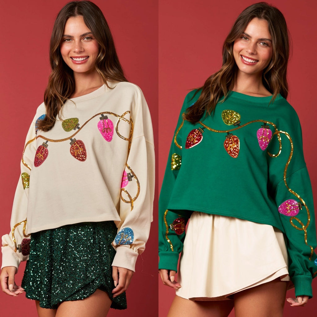 Christmas Bell Sequined Casual Long Sleeve Short Sweater