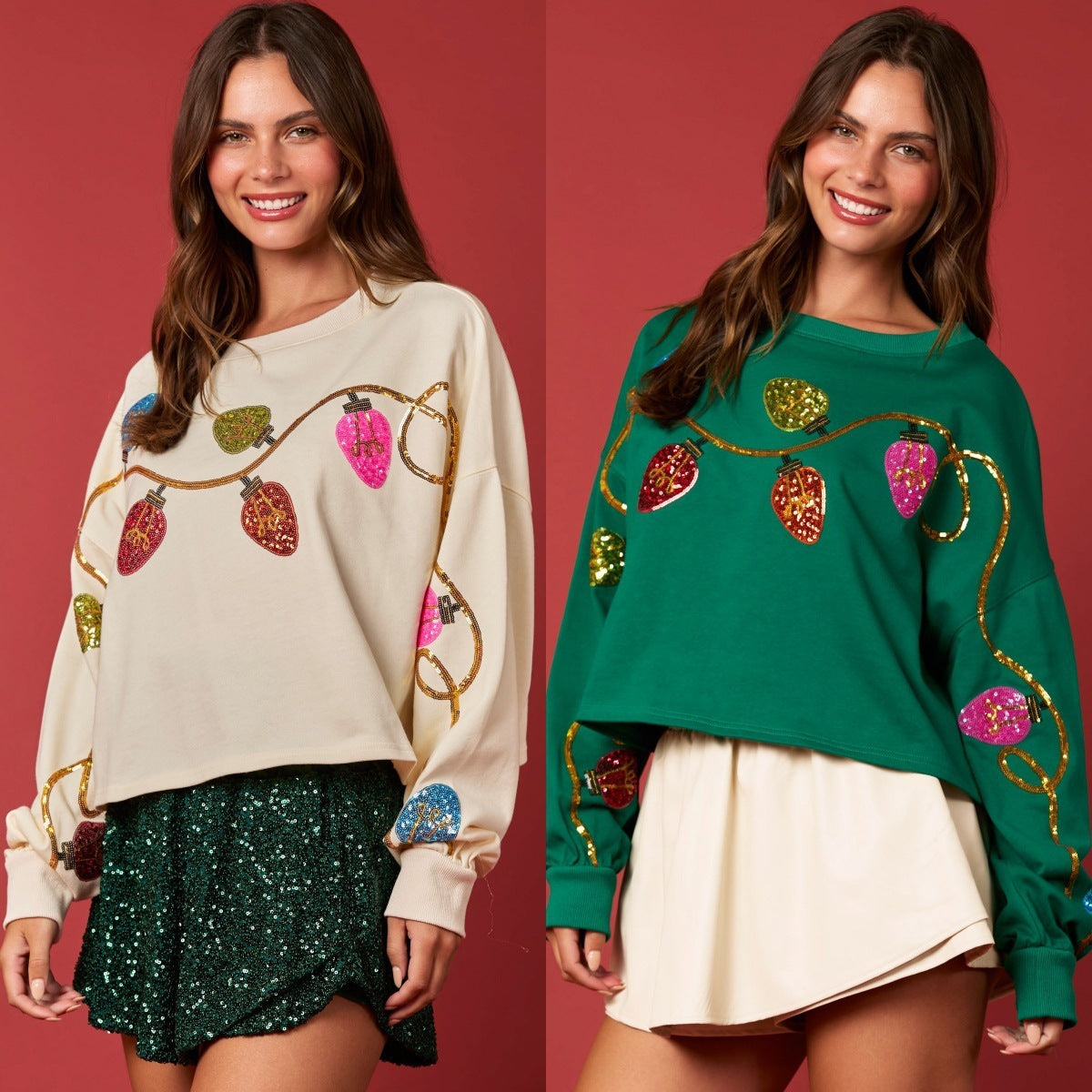 Christmas Bell Sequined Casual Long Sleeve Short Sweater