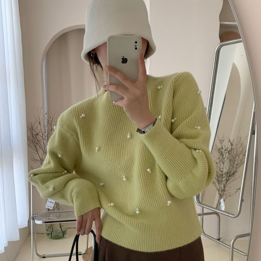 Round Neck Pullover Beaded Sweater