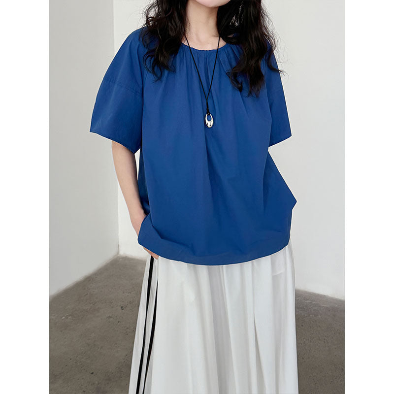 Korean Style Back Strap Backless Youthful Undershirt Pleated Round Neck