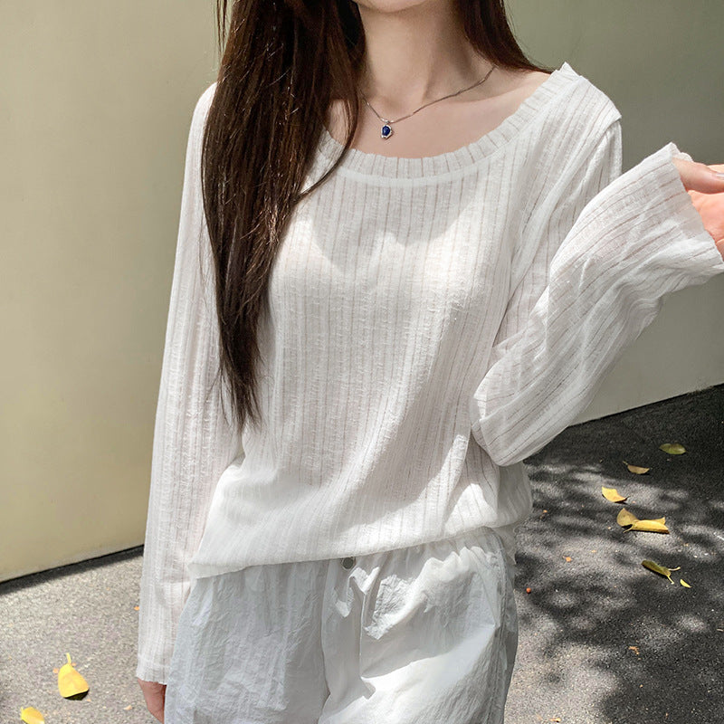 Thin Striped Loose All-matching Long Sleeve Top