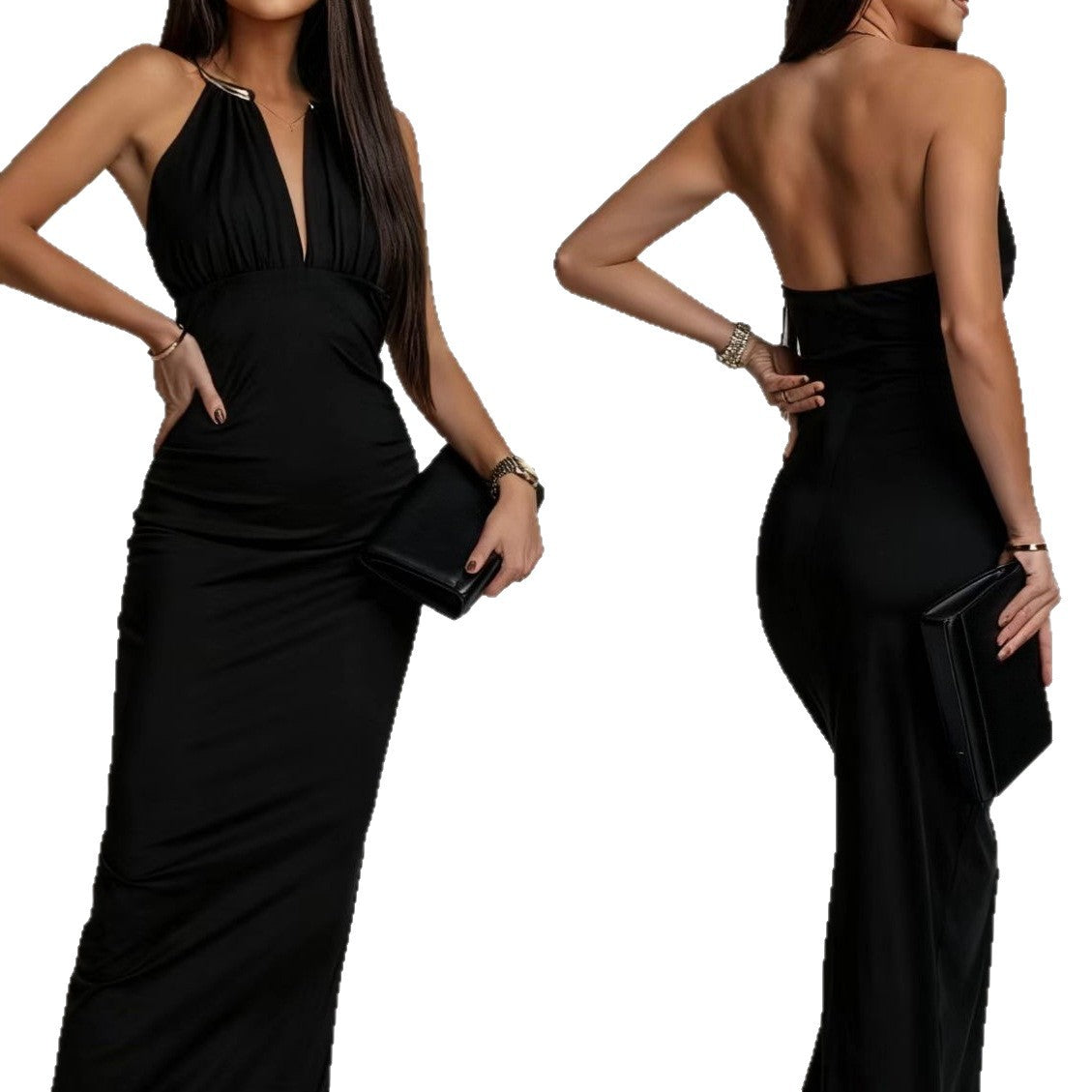 Sexy Deep-V Sleeveless Halter neck Dress