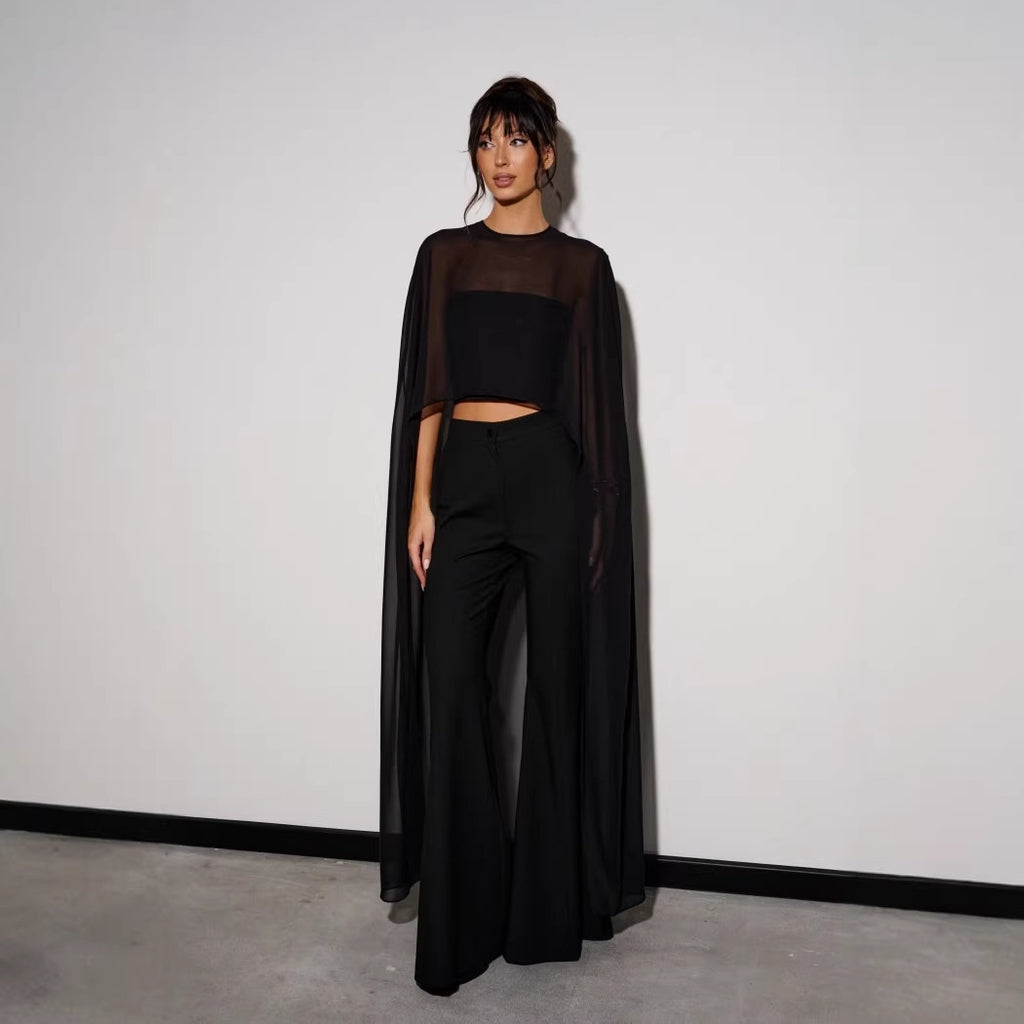 Solid-color Chiffon Pullover With An Asymmetrical Design