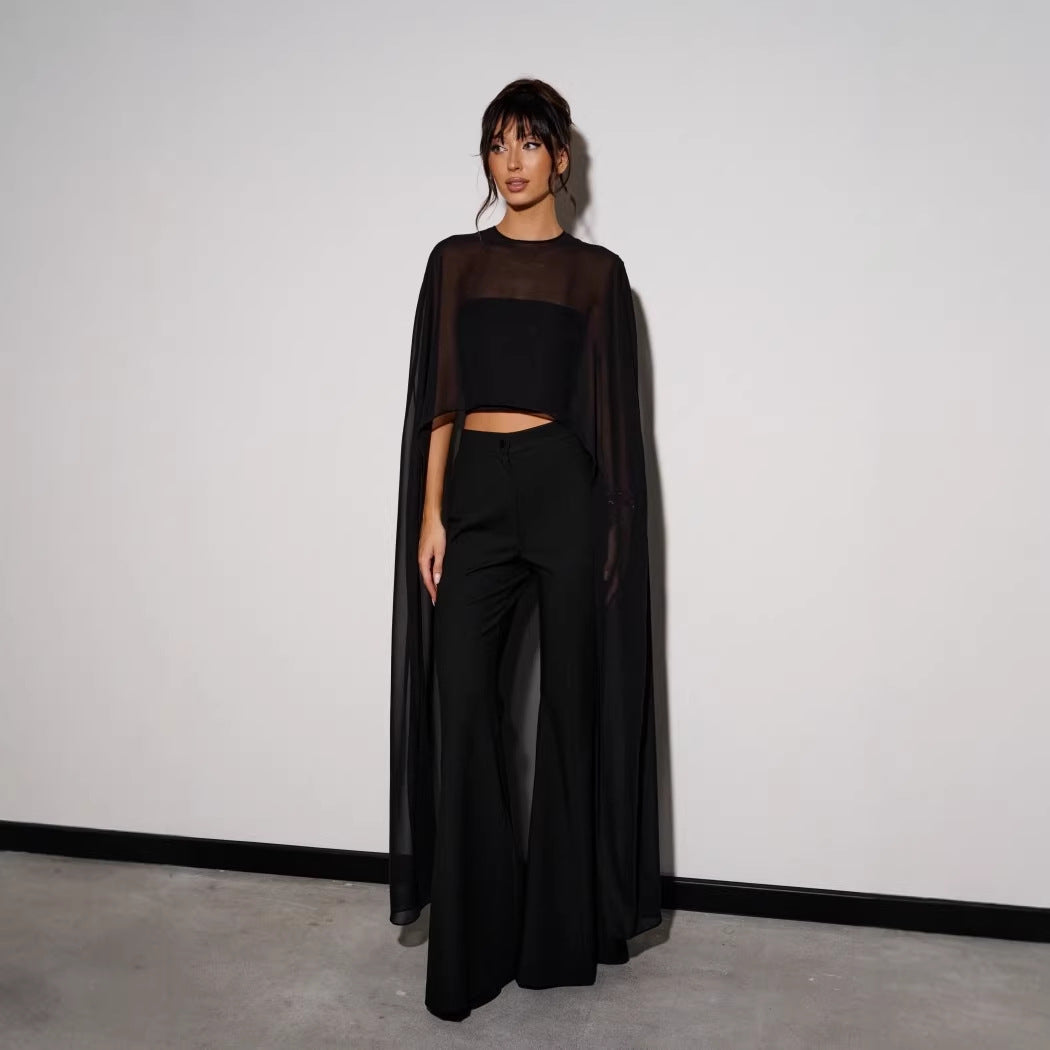 Solid-color Chiffon Pullover With An Asymmetrical Design