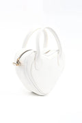 White Heart Shaped Faux Leather Zipper Bag Single Compartment Hand Arm And Shoulder Bag
