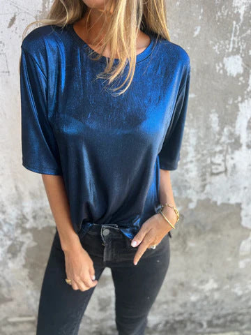 Loose Fit Round Neck Solid Color Short Sleeve