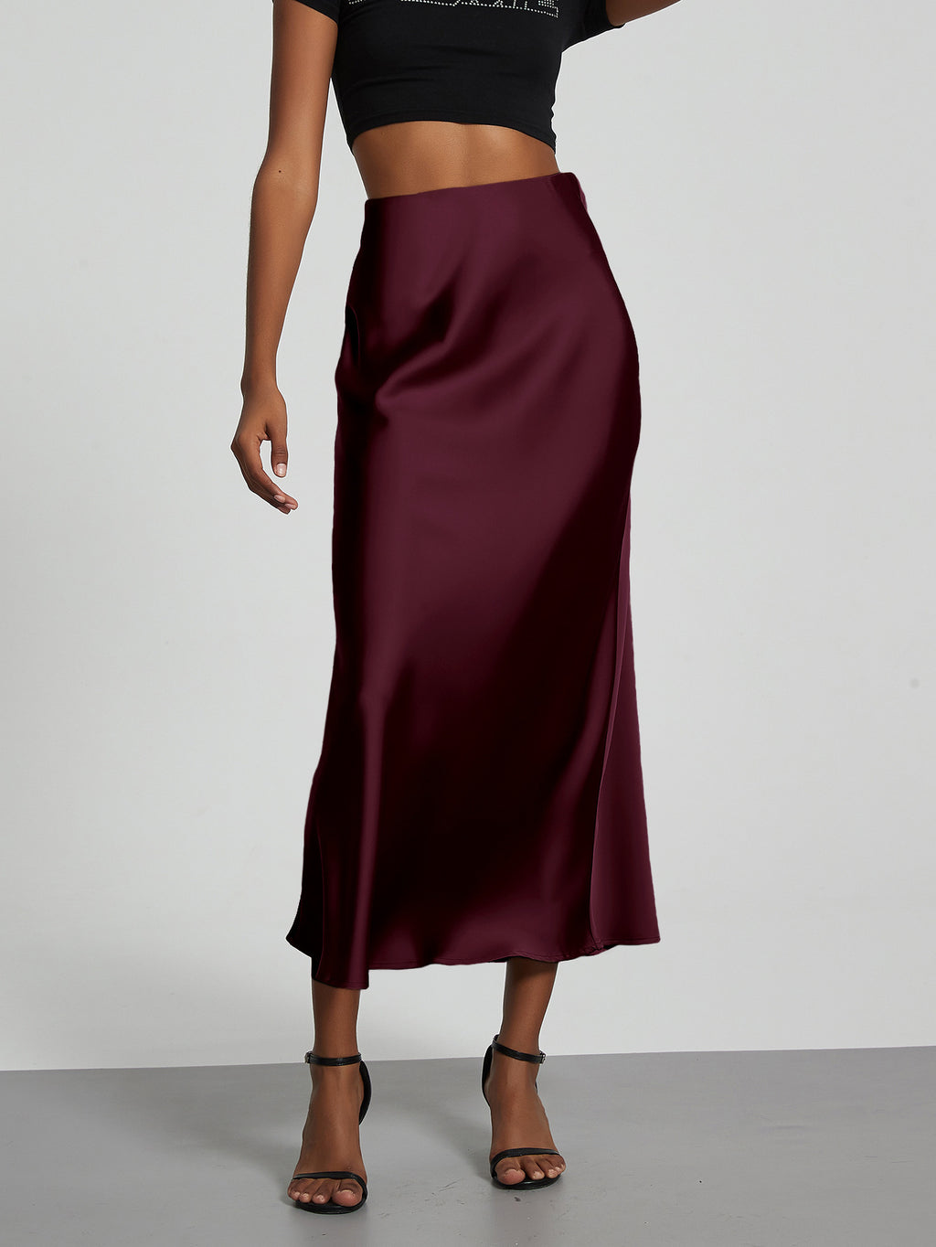 European And American Style Elegant Texture Satin Slimming Straight Mid-length Skirt